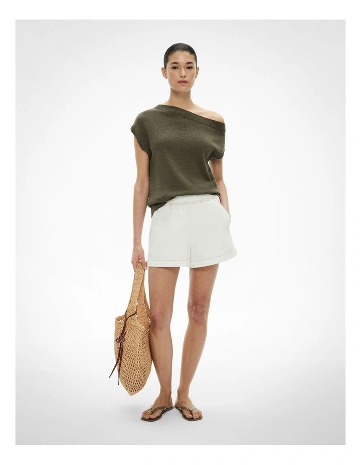 Off Shoulder Knit Top in Sage image 2