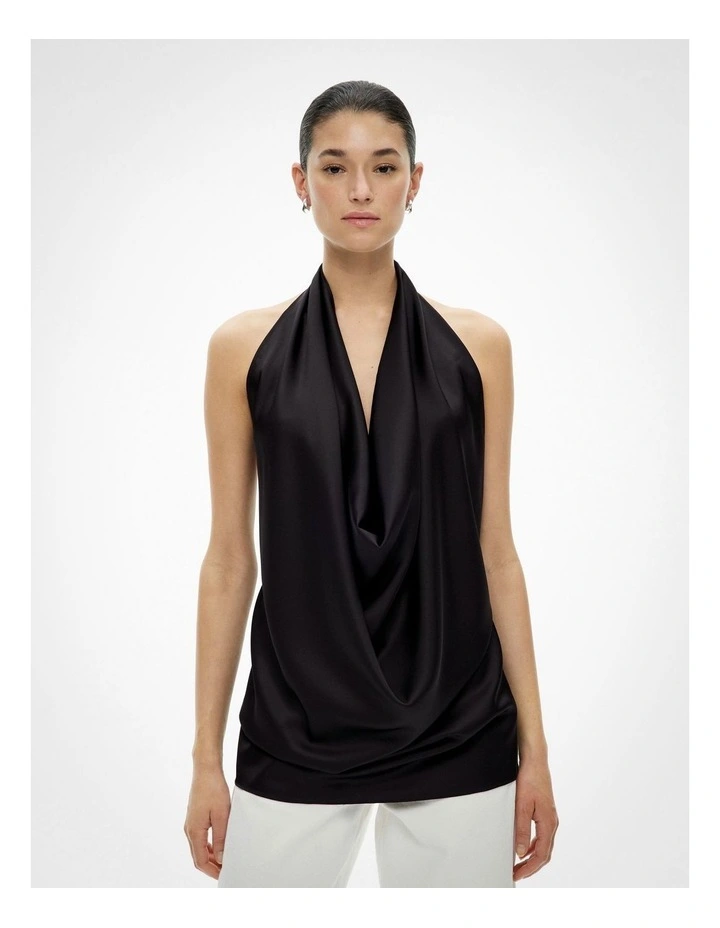 Cowl Halter Top in Black image 1