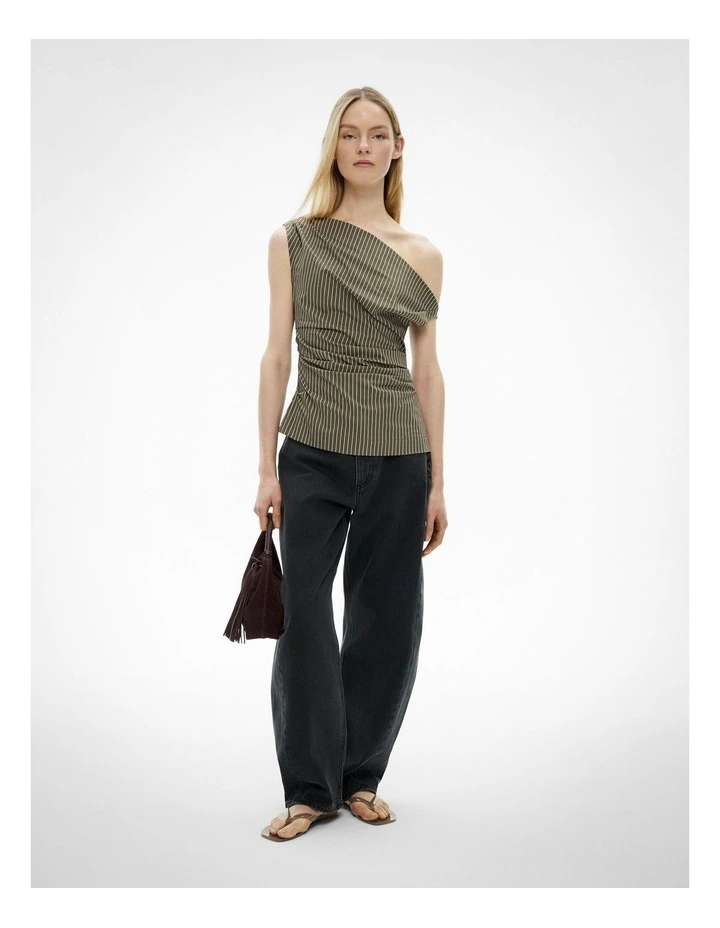 Asymmetric Shoulder Top in Sage Stripe image 2