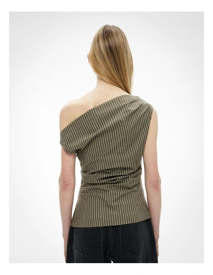 Asymmetric Shoulder Top in Sage Stripe image 4