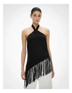 Fringe Halter Top in Black