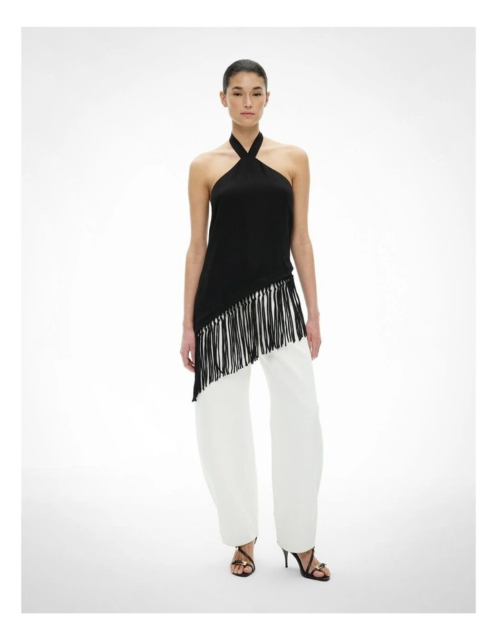 Fringe Halter Top in Black image 2