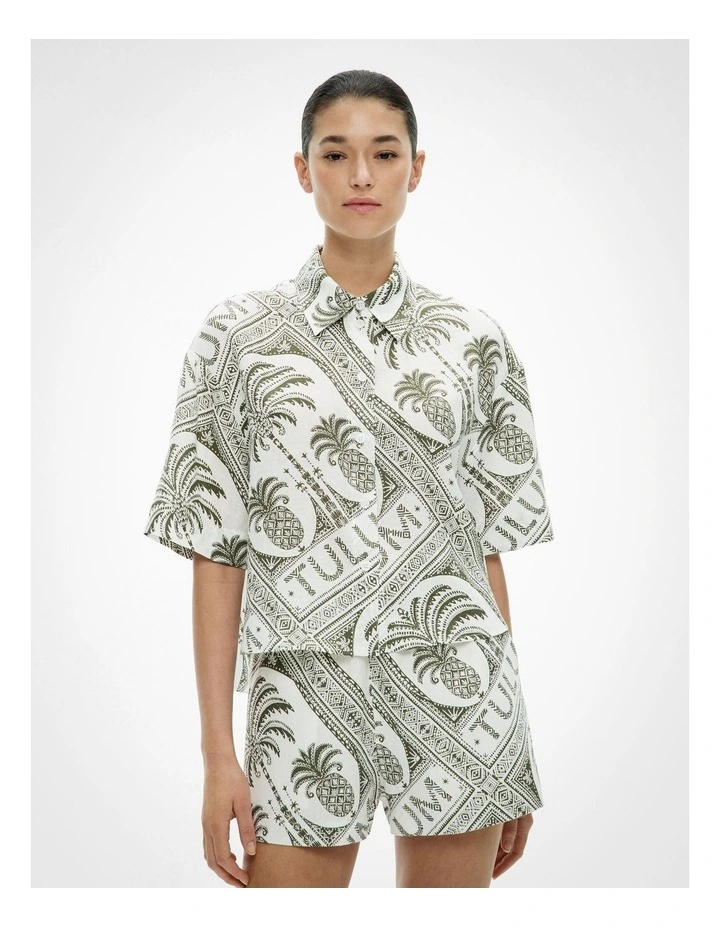 Short Sleeve Printed Linen Shirt in Tulum Print image 1