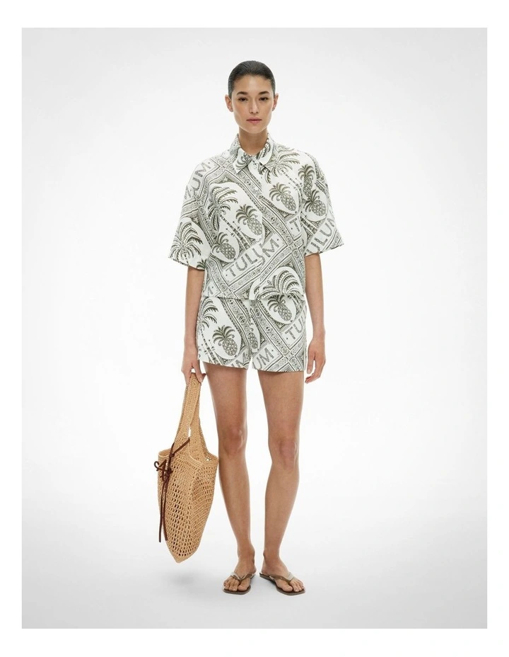 Short Sleeve Printed Linen Shirt in Tulum Print image 2