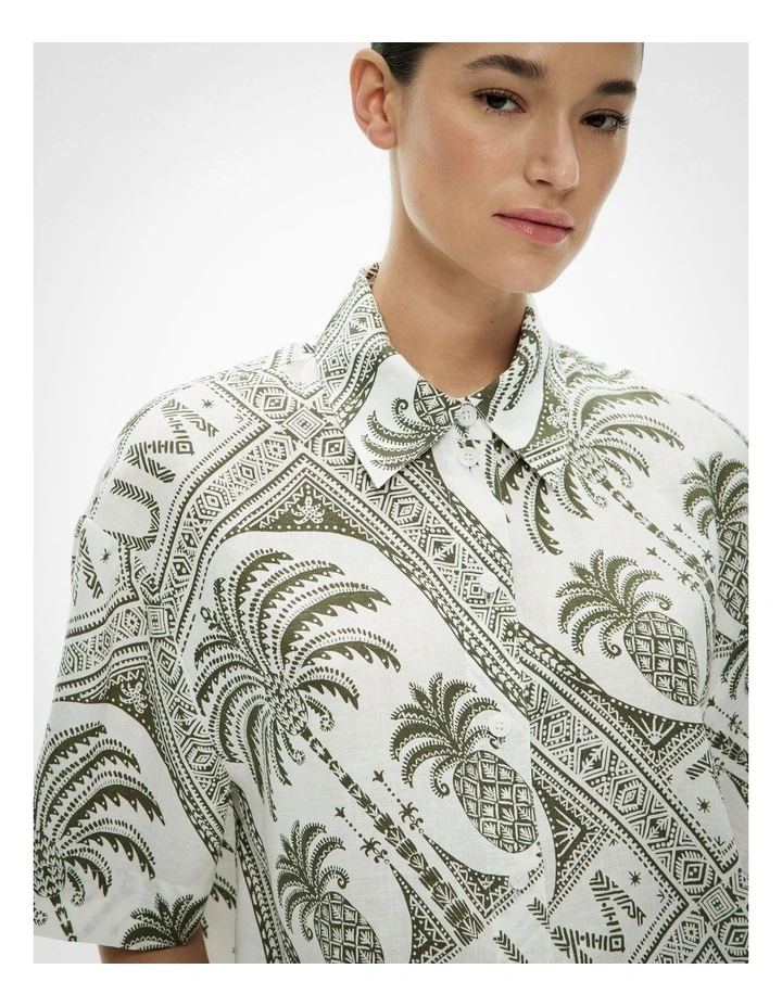 Short Sleeve Printed Linen Shirt in Tulum Print image 3