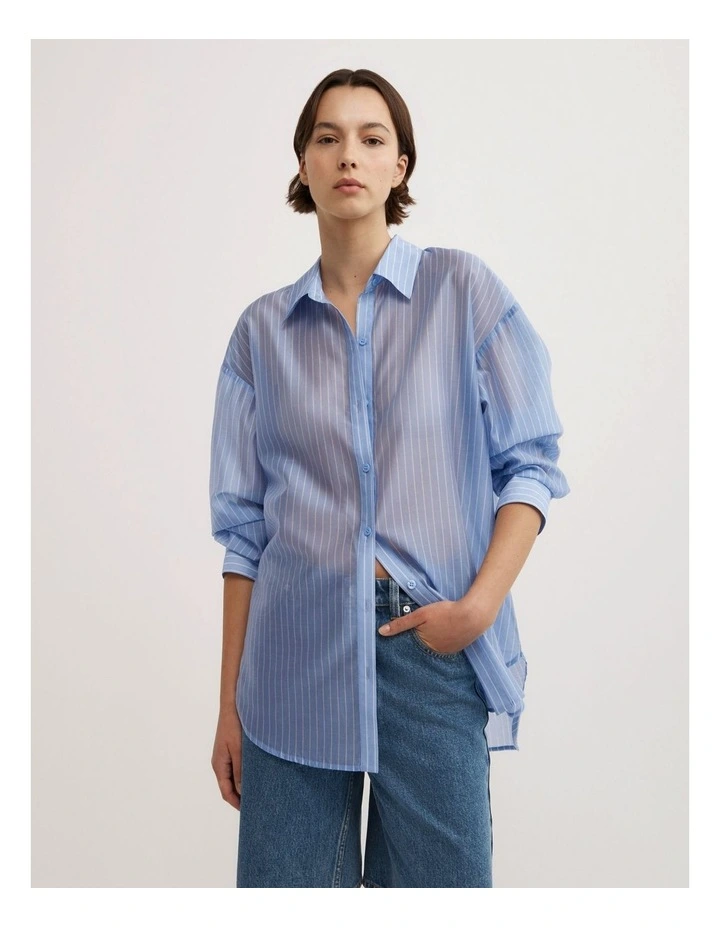 Open Back Tie Shirt in Blue Stripe image 1