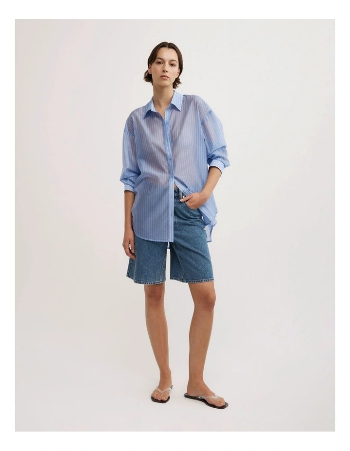 Open Back Tie Shirt in Blue Stripe image 4