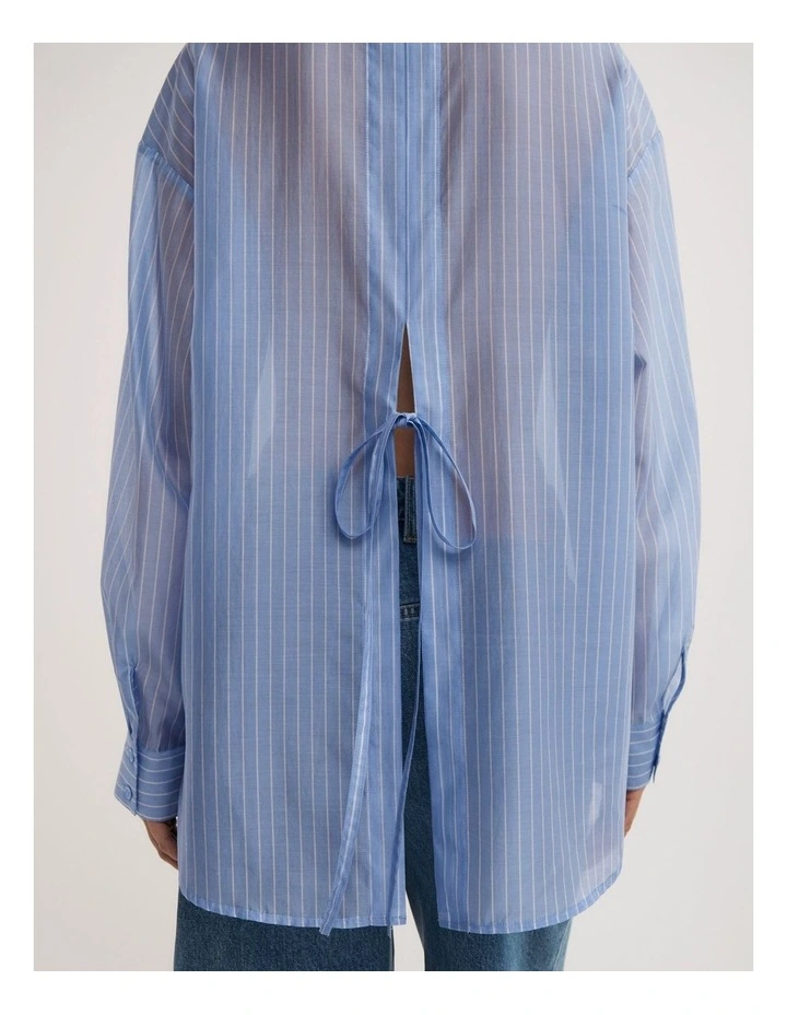 Open Back Tie Shirt in Blue Stripe image 5