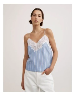 Lace Trim Camisole in Blue Stripe