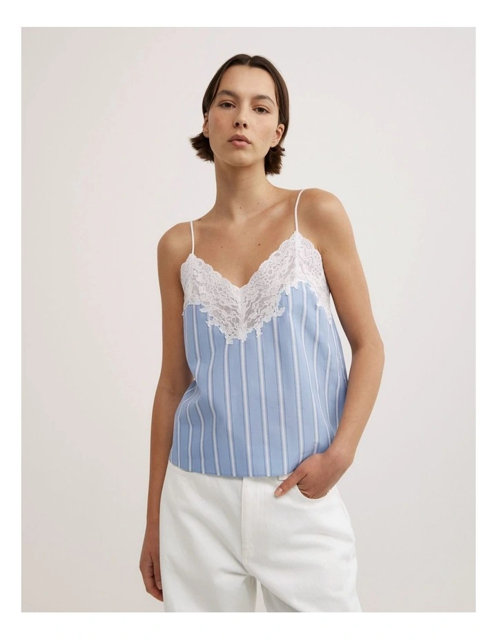 Lace Trim Camisole in Blue Stripe image 1