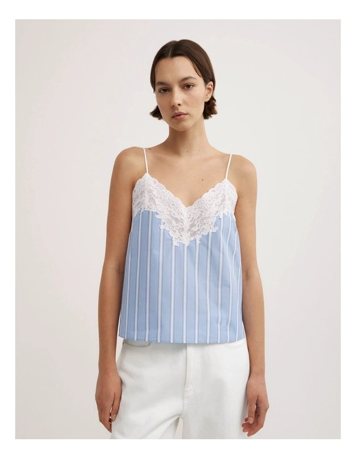 Lace Trim Camisole in Blue Stripe image 4