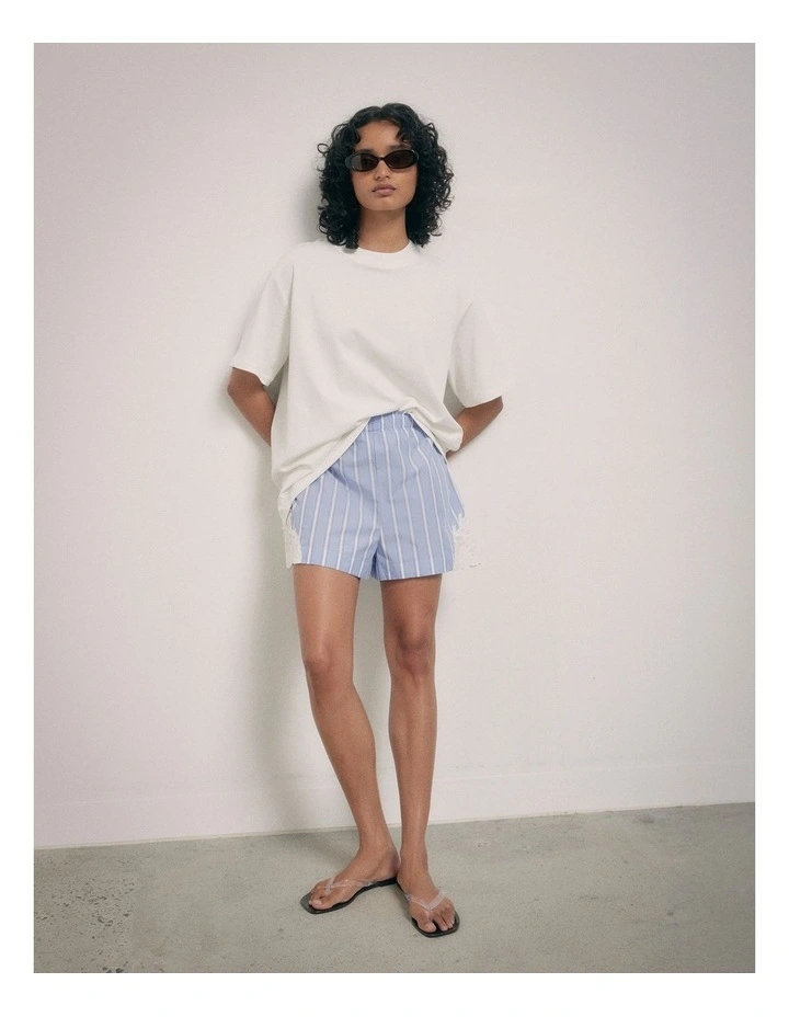 Lace Trim Shorts in Blue Stripe image 5