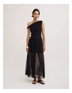 Pleated Mesh Skirt in Black