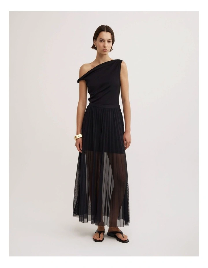 Pleated Mesh Skirt in Black image 1