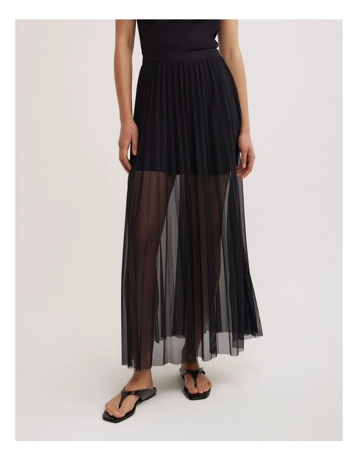 Pleated Mesh Skirt in Black image 2