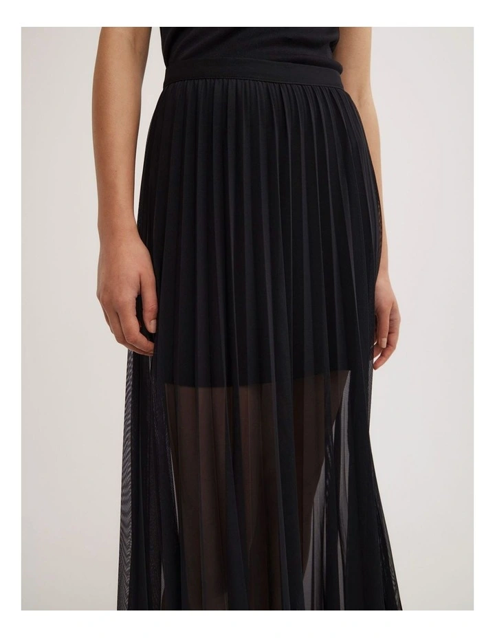 Pleated Mesh Skirt in Black image 3