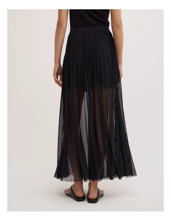 Pleated Mesh Skirt in Black image 4