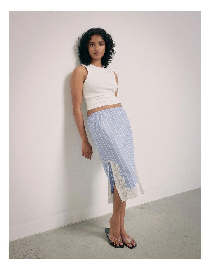 Lace Trim Skirt in Blue Stripe image 2