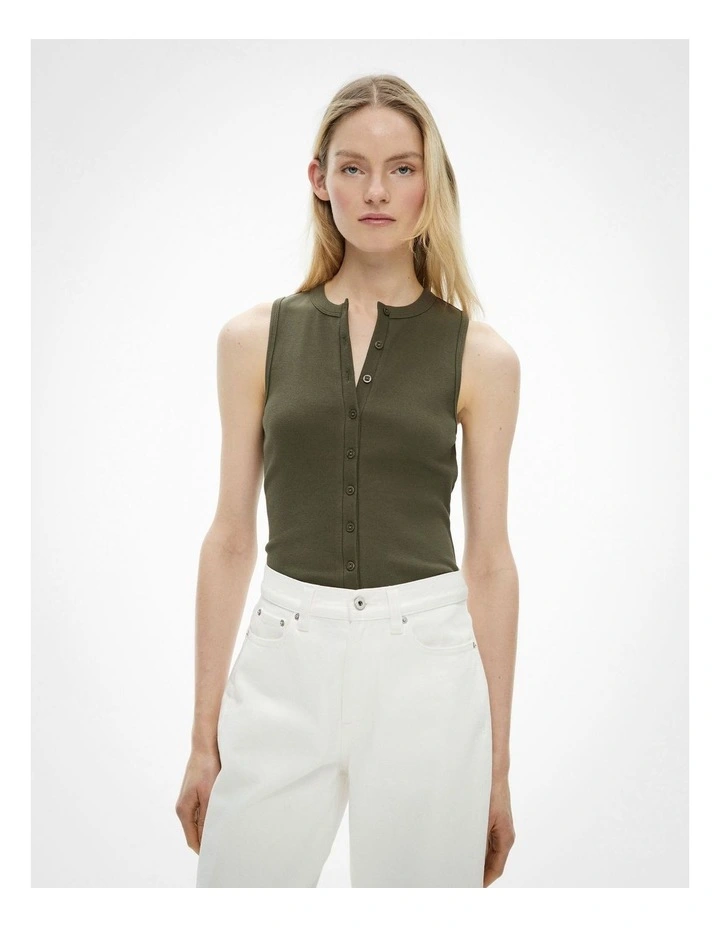 Button Longline Tank Top in Sage image 1