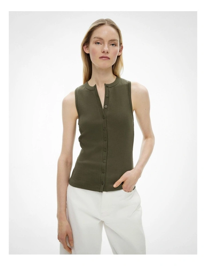 Button Longline Tank Top in Sage image 3