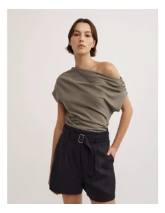 Asymmetric Drape T-shirt in Washed Sage