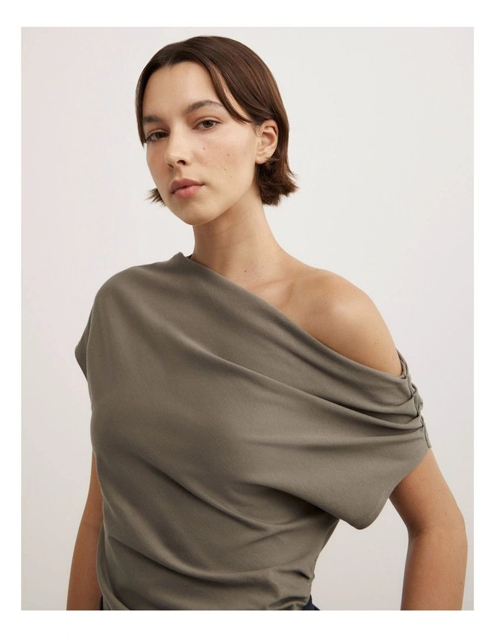 Asymmetric Drape T-shirt in Washed Sage image 3
