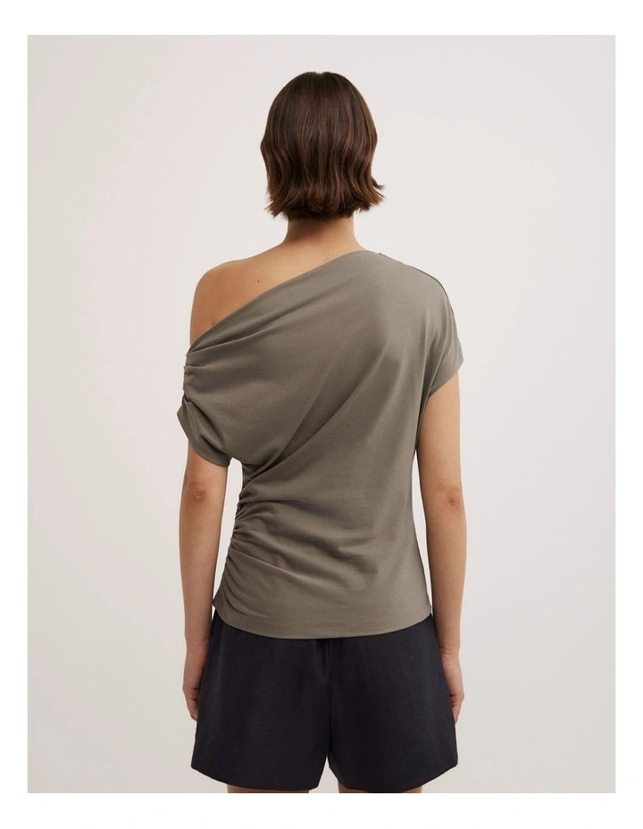 Asymmetric Drape T-shirt in Washed Sage image 5