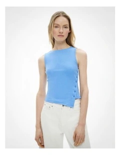 Asymmetrical Button Rib Tank Top in Periwinkle Blue