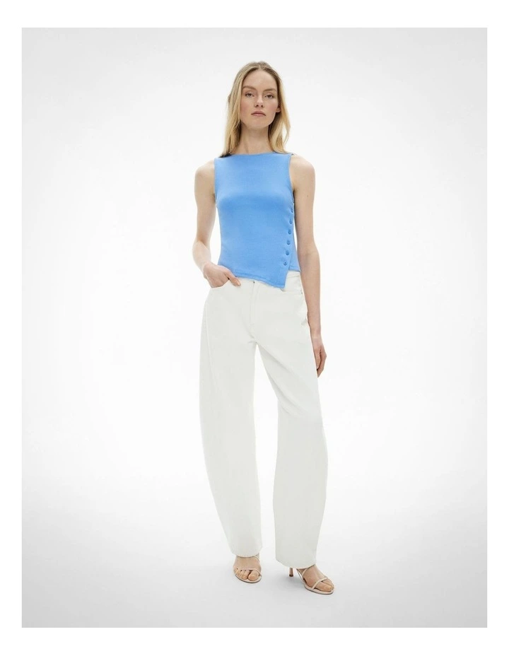Asymmetrical Button Rib Tank Top in Periwinkle Blue image 2
