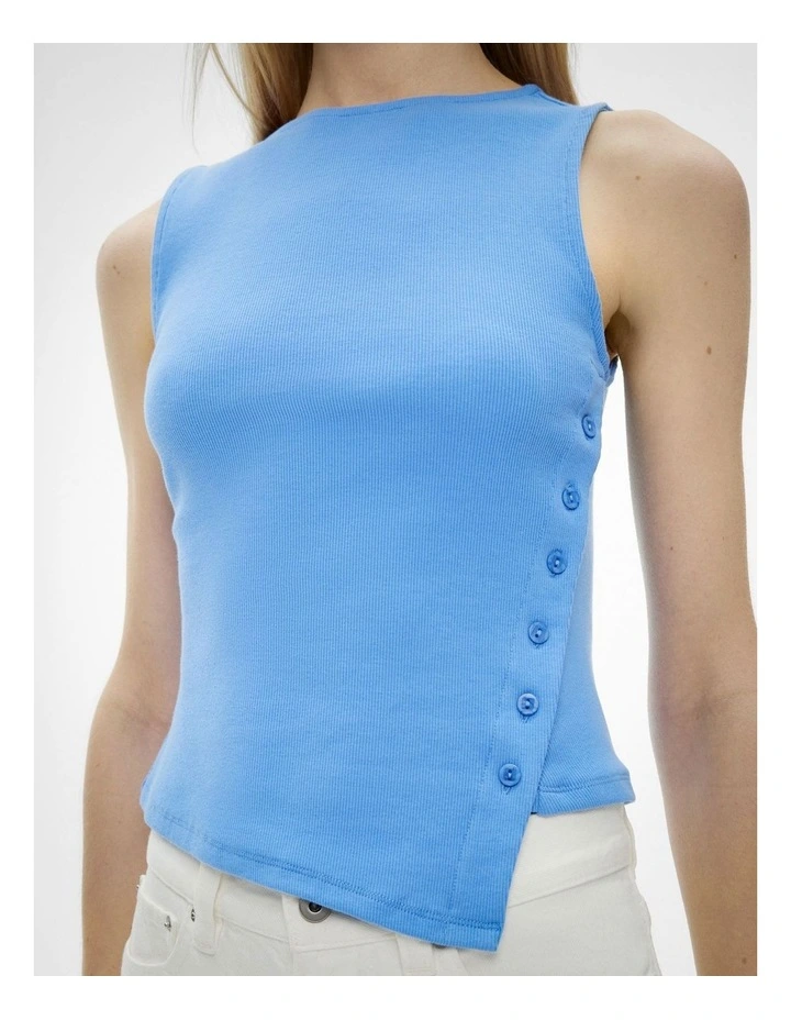 Asymmetrical Button Rib Tank Top in Periwinkle Blue image 3