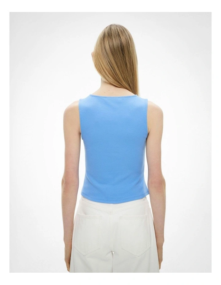 Asymmetrical Button Rib Tank Top in Periwinkle Blue image 4