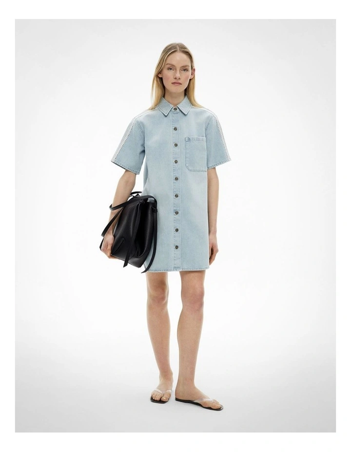 Stitch Detail Denim Dress in Light Vintage Wash image 2