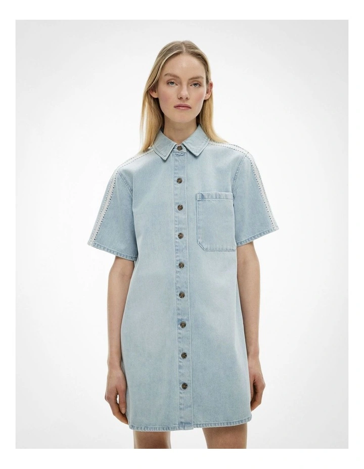 Stitch Detail Denim Dress in Light Vintage Wash image 3