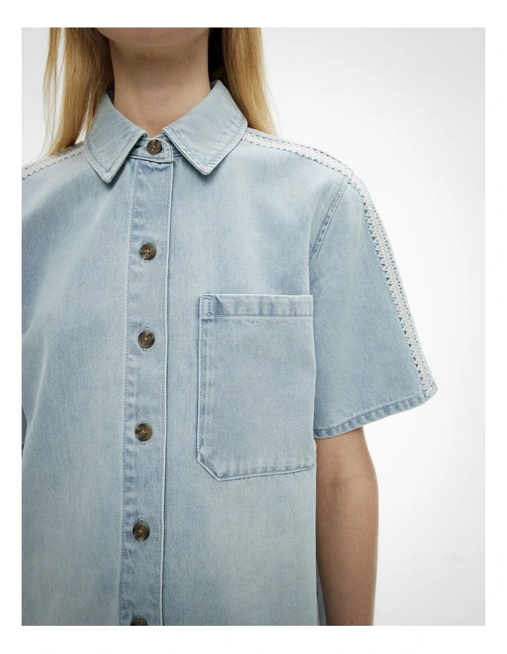 Stitch Detail Denim Dress in Light Vintage Wash image 4