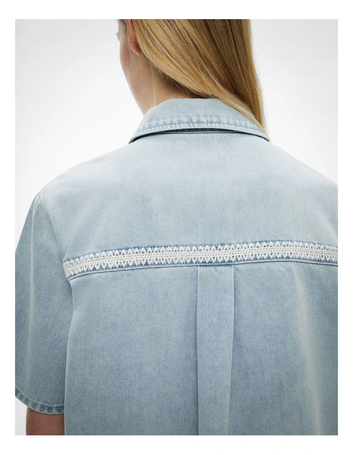 Stitch Detail Denim Dress in Light Vintage Wash image 5