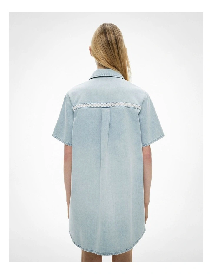Stitch Detail Denim Dress in Light Vintage Wash image 6