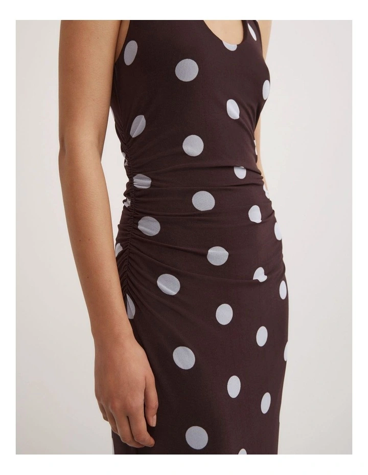 Twist Detail Mesh Dress in Multi Spot Blue image 3