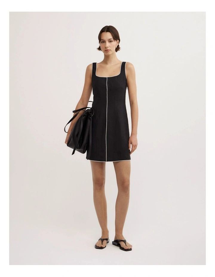 Contrast Stitch Dress in Black image 1