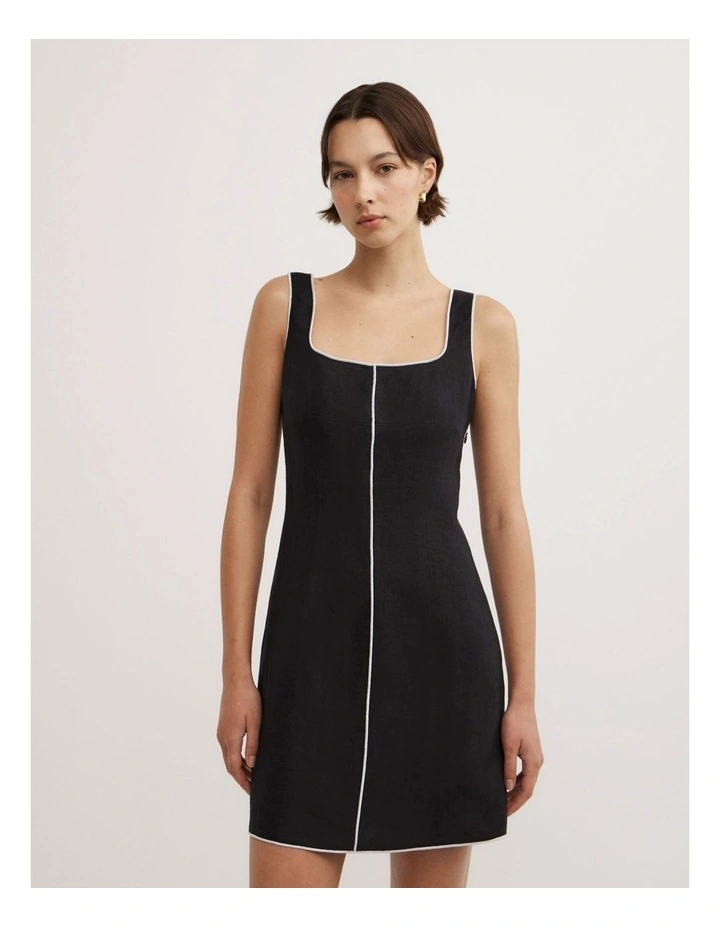 Contrast Stitch Dress in Black image 2