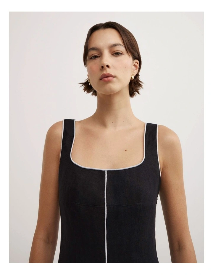 Contrast Stitch Dress in Black image 3