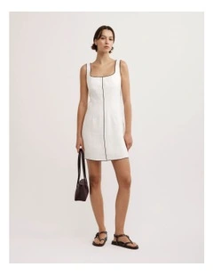 Contrast Stitch Dress in Fresh White