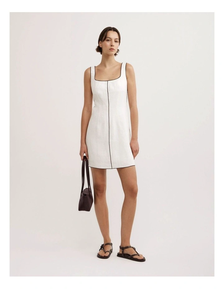 Contrast Stitch Dress in Fresh White image 1