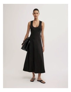 Scoop Neck Midi Dress in Black