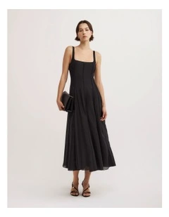 Seam Godet Dress in Black
