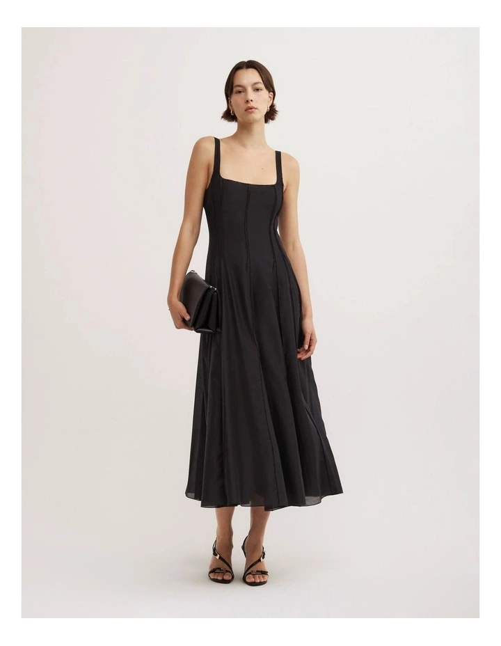 Seam Godet Dress in Black image 1