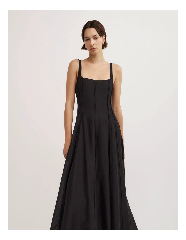 Seam Godet Dress in Black image 2