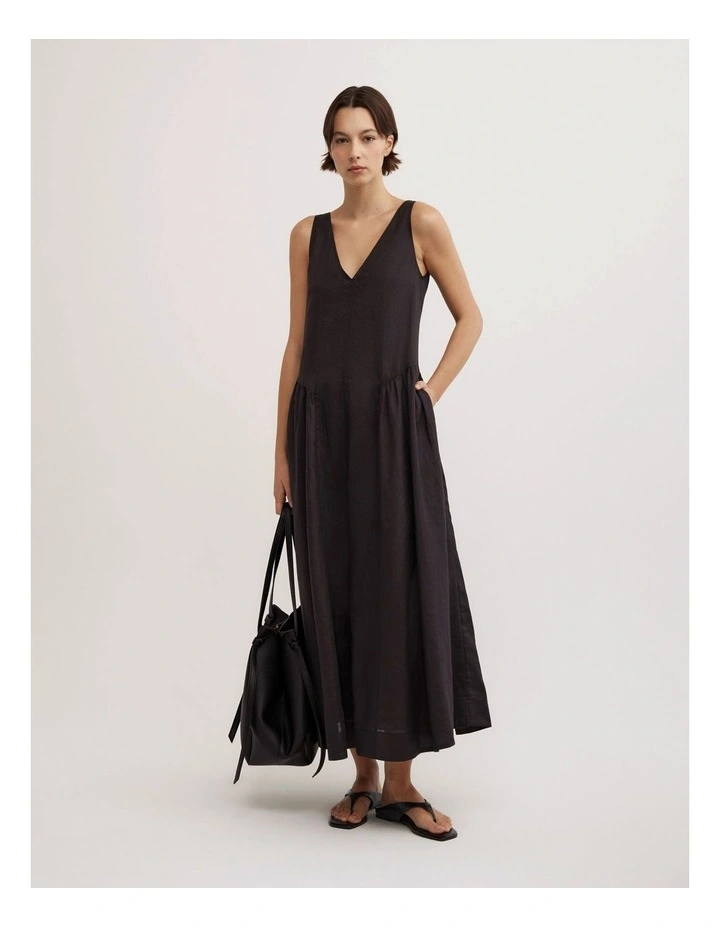 Maxi Panel Gather Dress in Black image 1