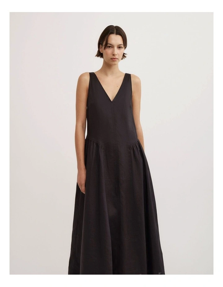 Maxi Panel Gather Dress in Black image 2