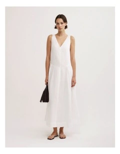 Maxi Panel Gather Dress in Fresh White