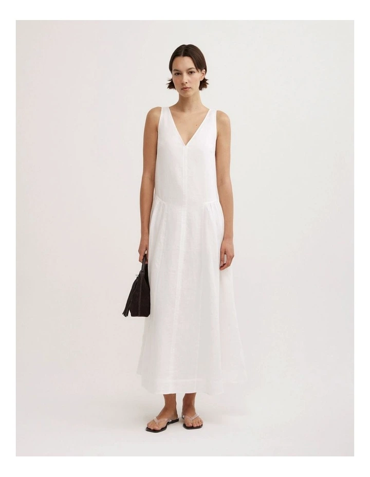 Maxi Panel Gather Dress in Fresh White image 1